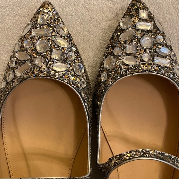 J.Crew Crystal Embellished Silver Glitter Mary Jane Flats Sz 10 NWOB - Picture 3 of 4